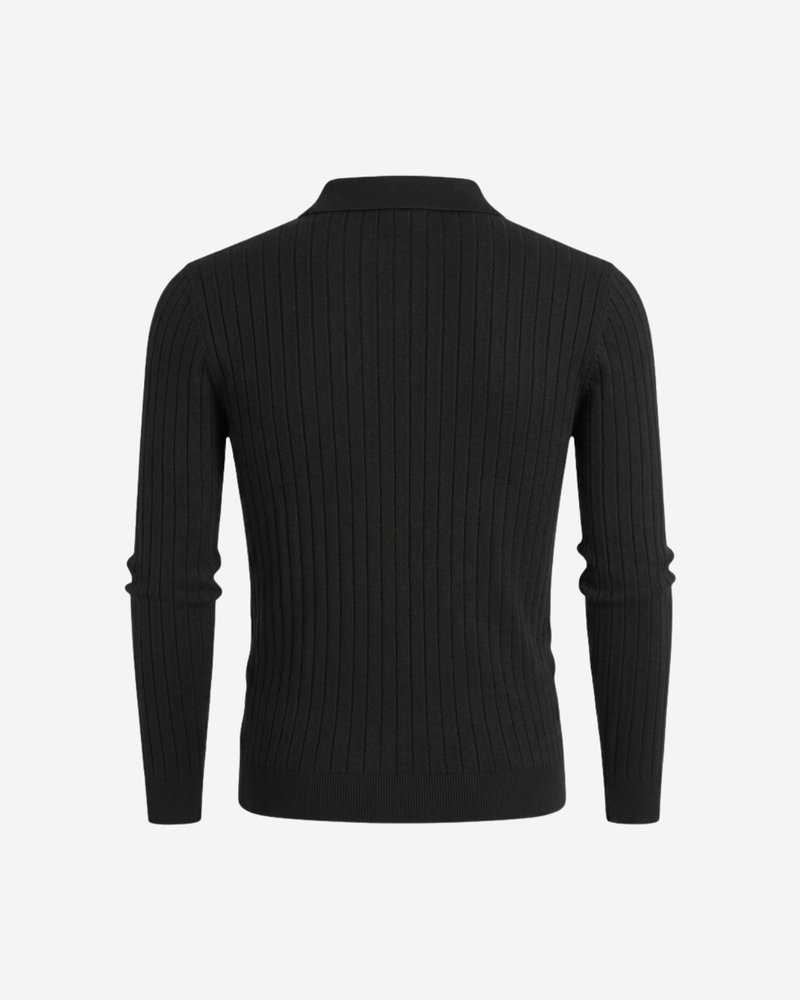 Textured Ribbed Knit Polo Shirt with Open Placket