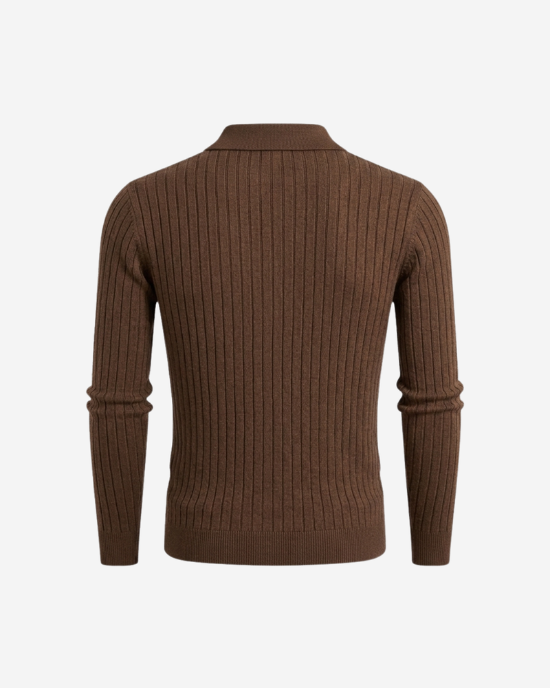 Textured Ribbed Knit Polo Shirt with Open Placket