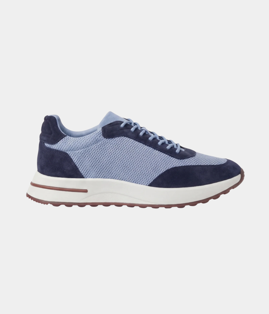Men’s Baby Blue Suede & Mesh Low Top Walking Sneakers with White Sole