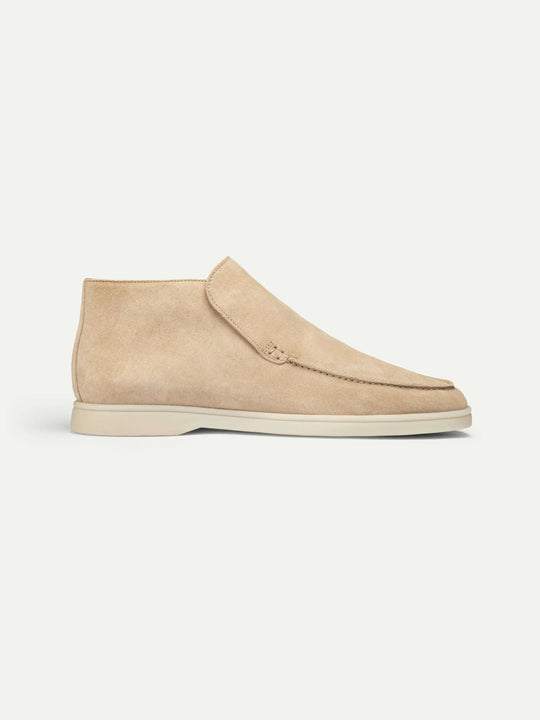 Men’s Beige High Top Suede Loafers With White Sole