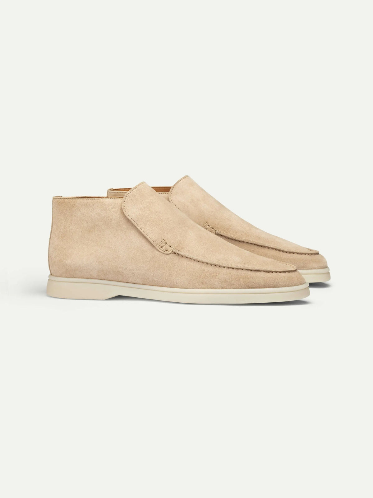 Men’s Beige High Top Suede Loafers With White Sole, view 3