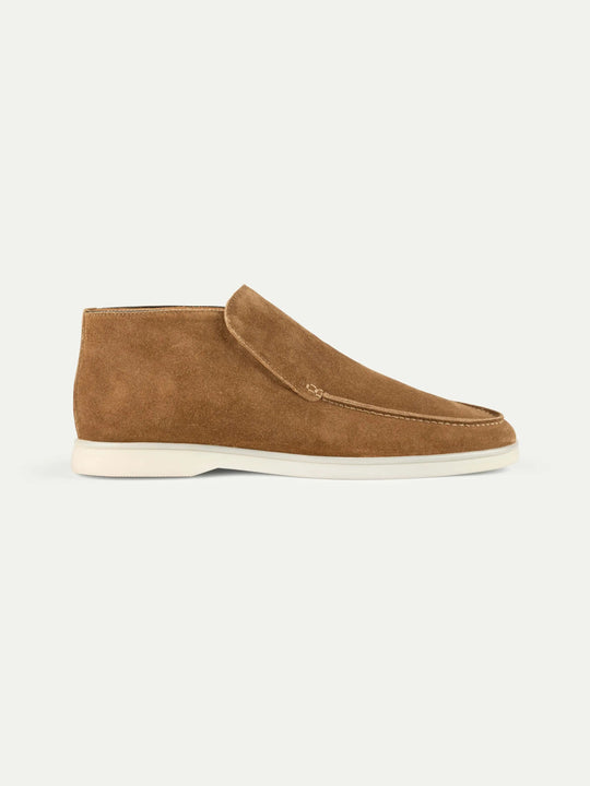 Men’s Brown High Top Suede Loafers With White Sole
