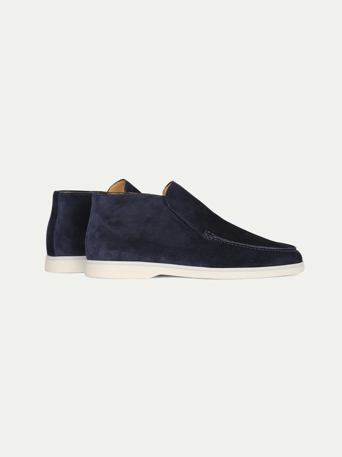 Men’s Navy Blue High Top Suede Loafers With White Sole, view 3