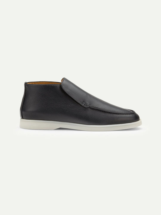 Men’s Navy High Top Leather Loafers With White Sole