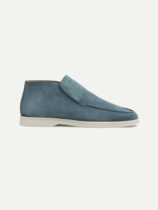 Men’s Turquoise High Top Suede Loafers With White Sole