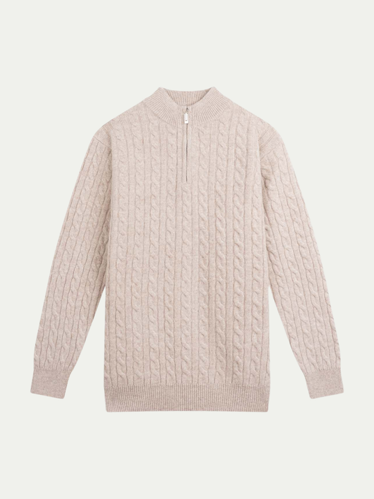 Men's Cashmere Wool Blend Cable Knit Half Zip Sweater