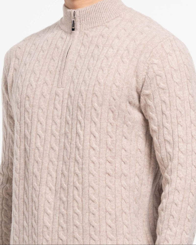 Men's Cashmere Wool Blend Cable Knit Half Zip Sweater