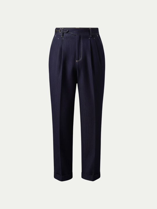 Men's High Waist Pleated Tailored Pants with Side Adjusters
