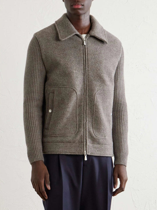 Men's Knitted Wool Zip Up Jacket Collared