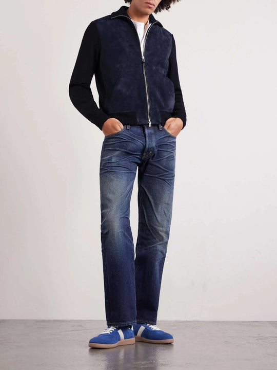 Men's Merino Wool Blend Suede Bomber Jacket