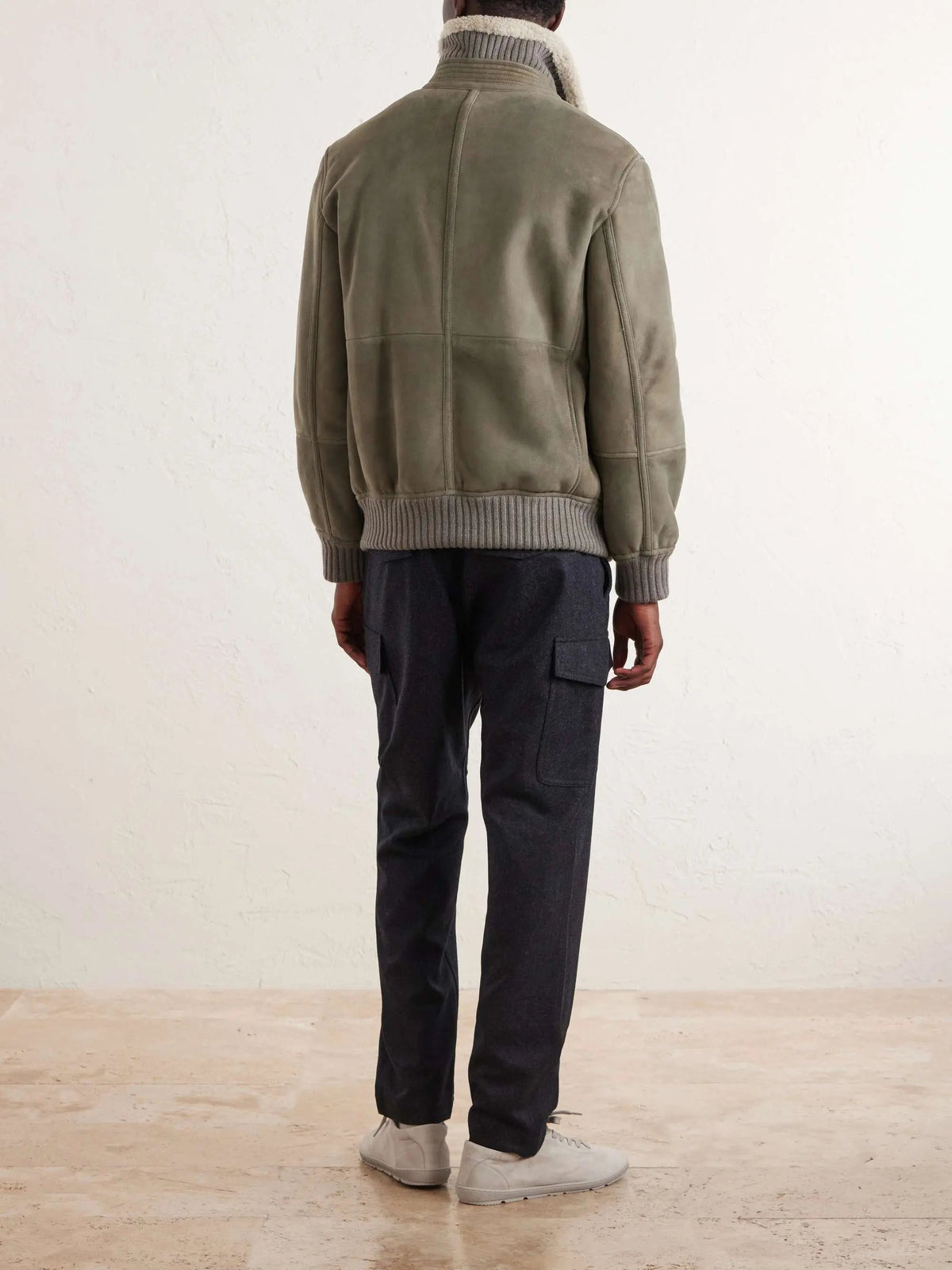 Men's Shearling Zip Up Ribbed Collar Jacket, view 2