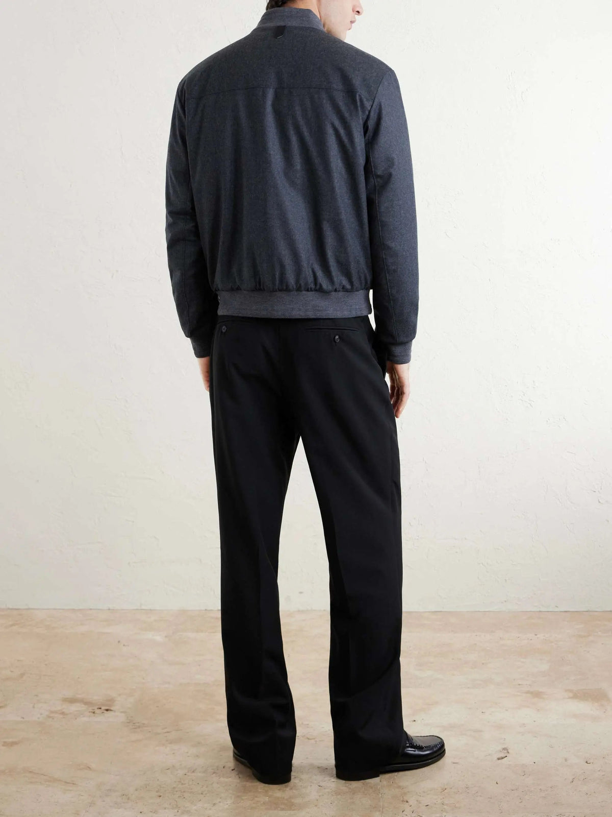 Men's Wool Zip Up Bomber Jacket with Ribbed Trim, view 2