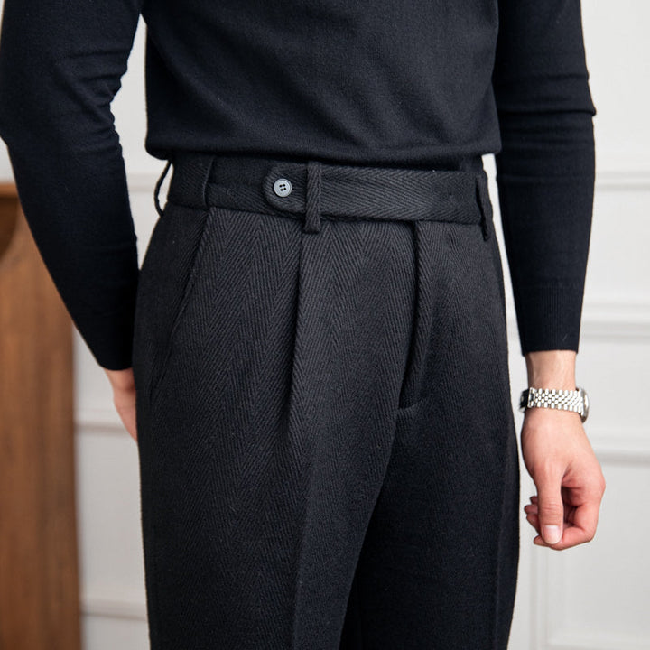 Tailored Herringbone Wool Trousers