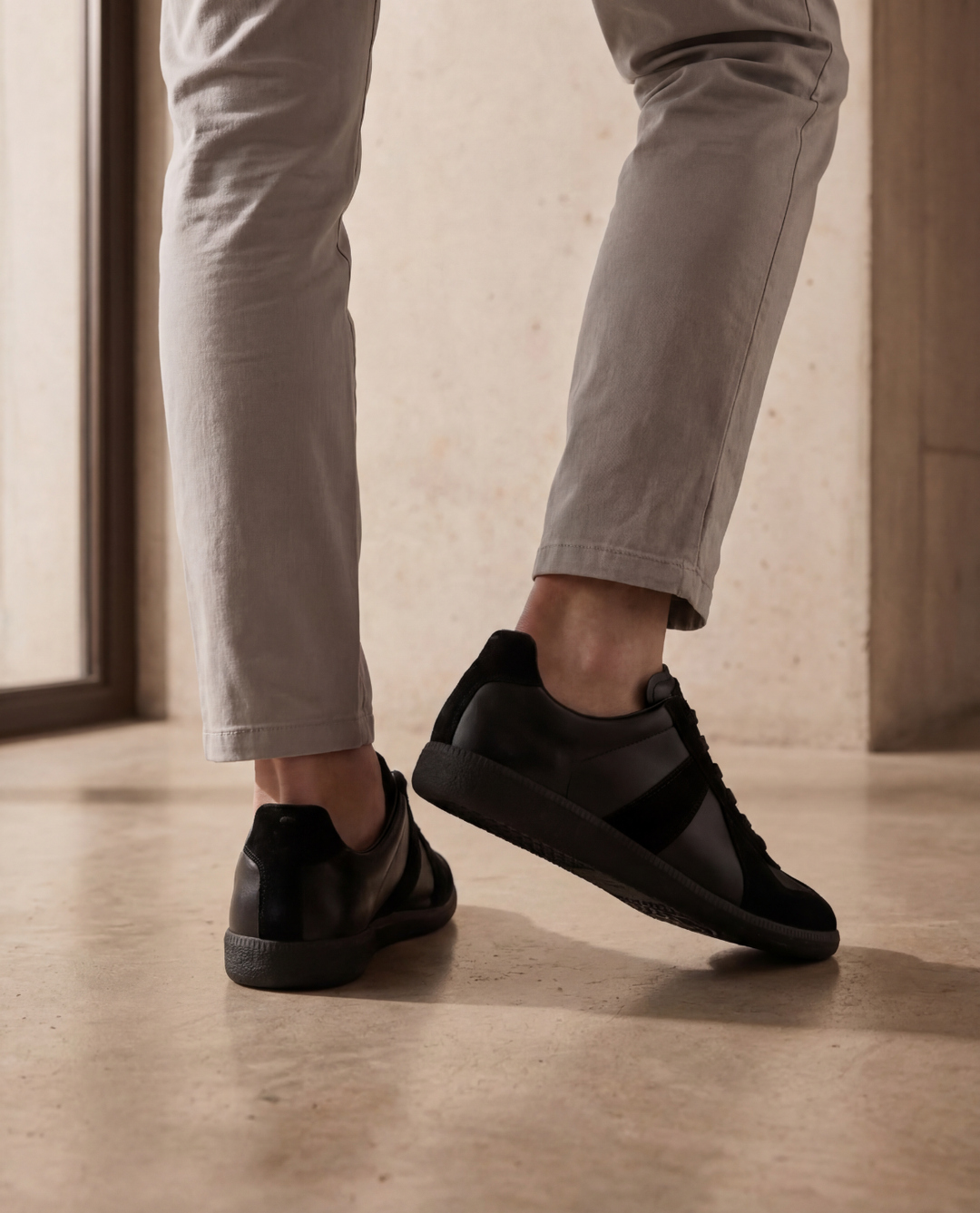 GATS Premium Leather and Suede Sneakers Black – Retro Black Sole Casual Shoes