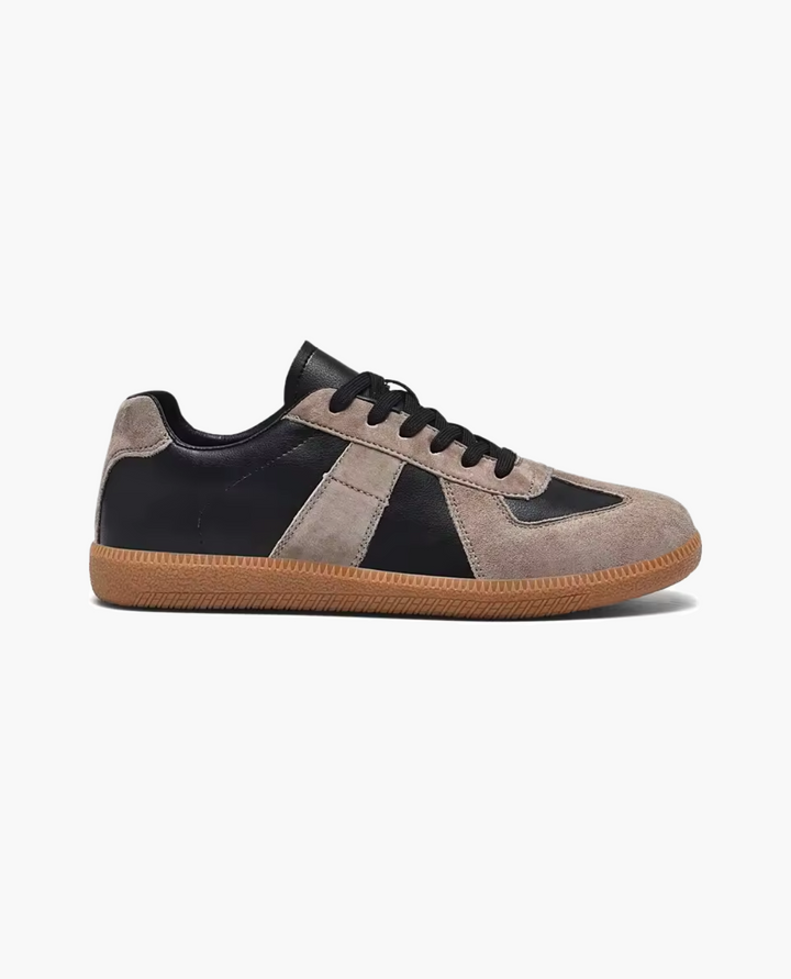 GATS Premium Leather and Suede Sneakers Black and Grey – Retro Gum Sole Casual Shoes