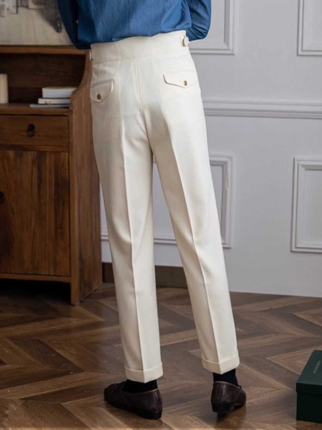 High-Rise Pleated Trousers with Cross-Belt Detail