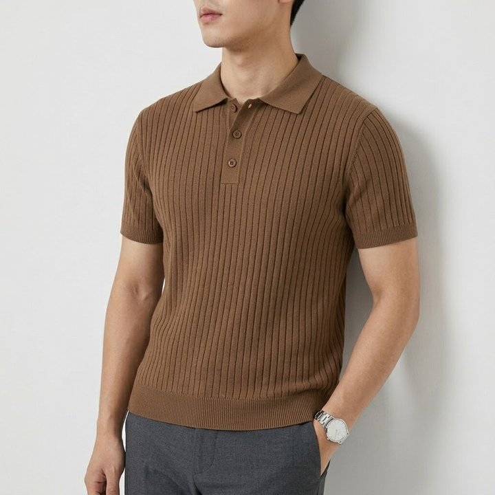 Classic Ribbed Knit Polo Shirt