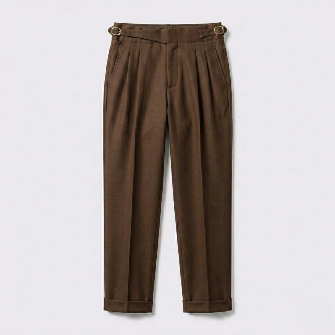 High-Rise Pleated Trousers with Cross-Belt Detail