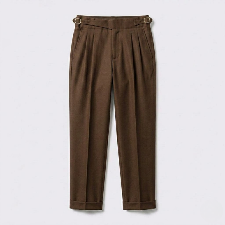 High-Rise Pleated Trousers with Cross-Belt Detail