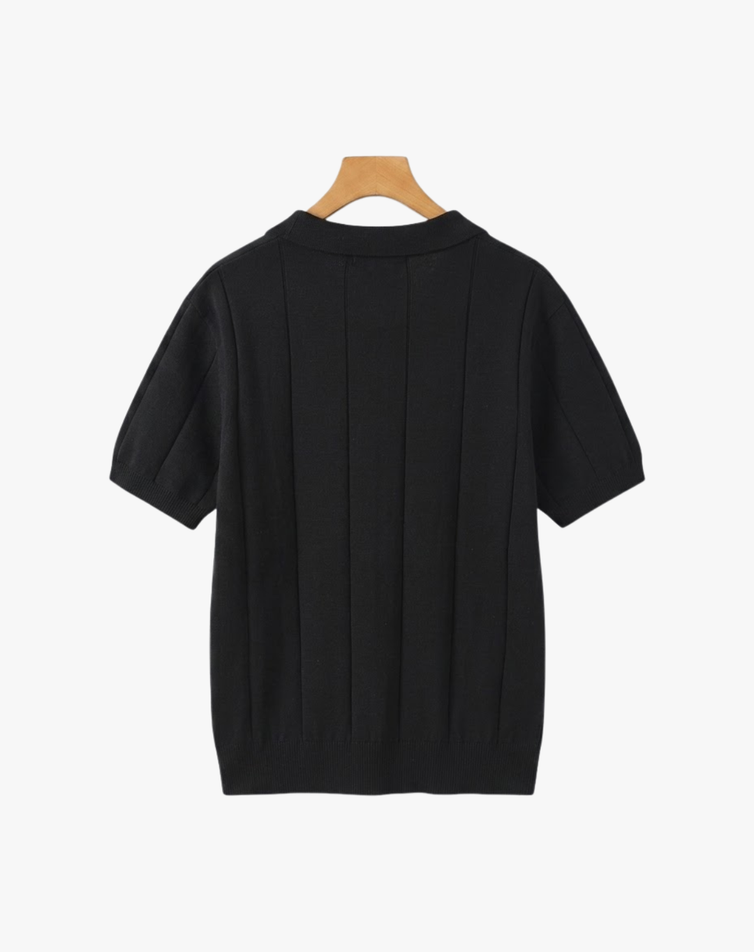 Stretch Knit Polo Shirt with Open Collar