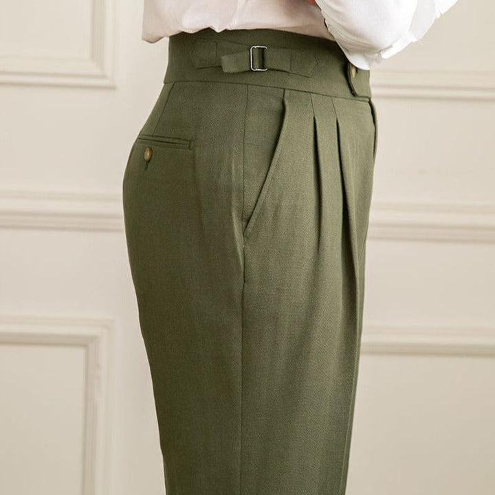 Linen-Cotton Blend Trousers with Adjustable Waist