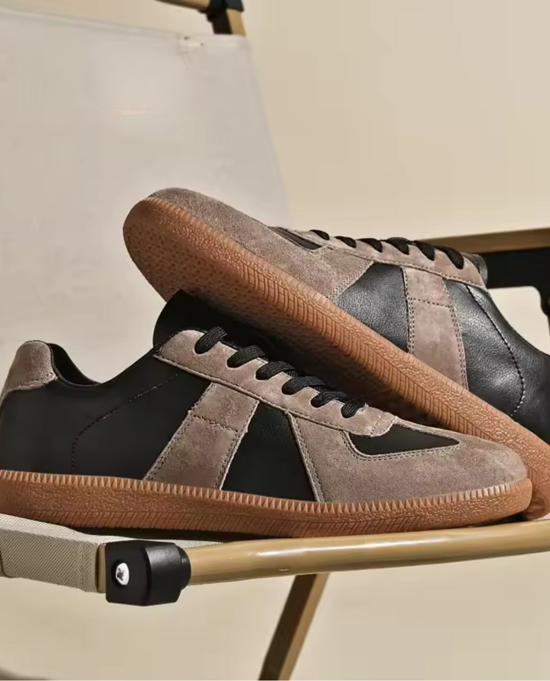 GATS Premium Leather and Suede Sneakers Black and Grey – Retro Gum Sole Casual Shoes