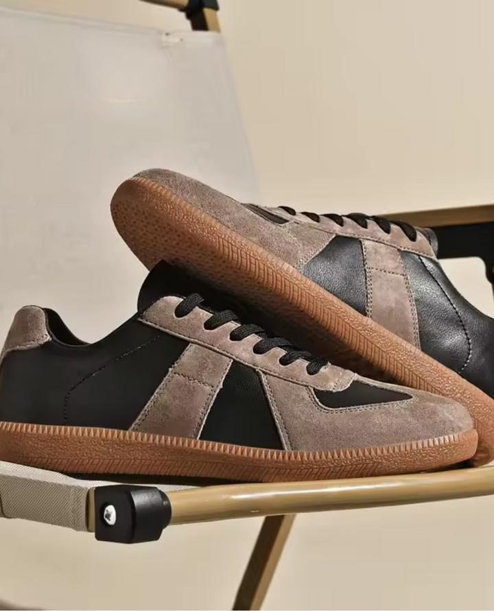 GATS Premium Leather and Suede Sneakers Black and Grey – Retro Gum Sole Casual Shoes