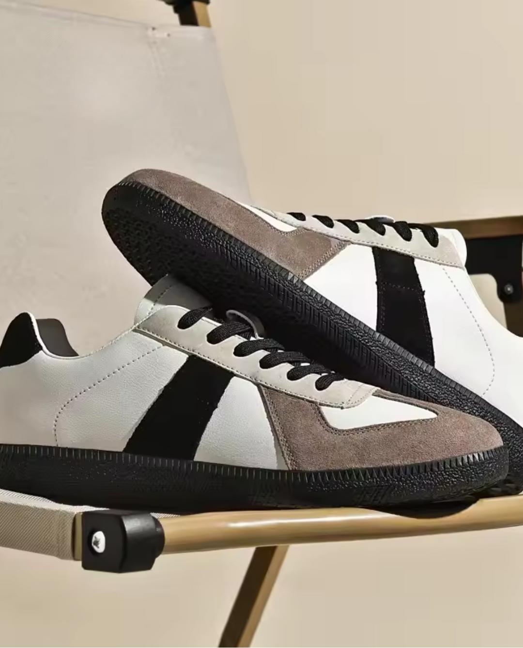 GATS Premium Leather and Suede Sneakers Black and Grey – Retro Gum Sole Casual Shoes
