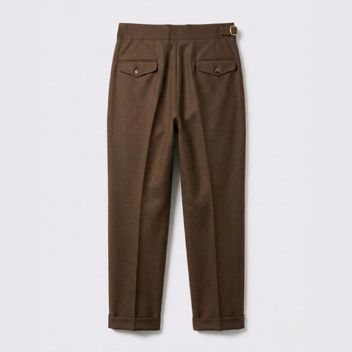 High-Rise Pleated Trousers with Cross-Belt Detail