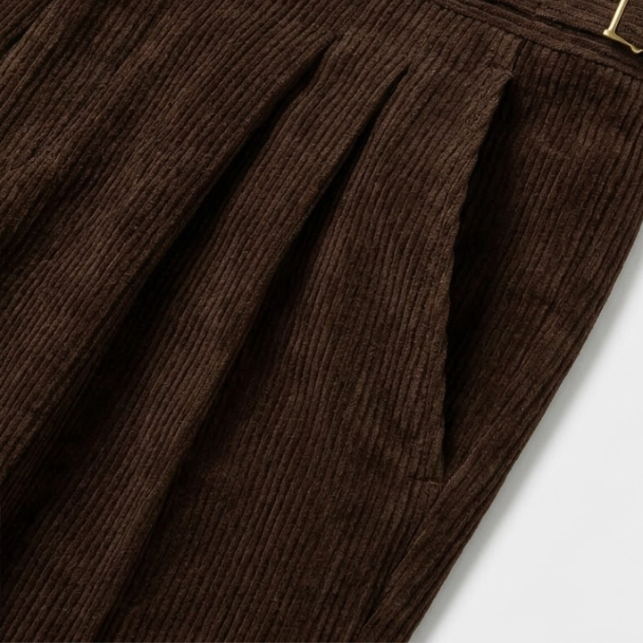 High-Rise Pleated Corduroy Trousers