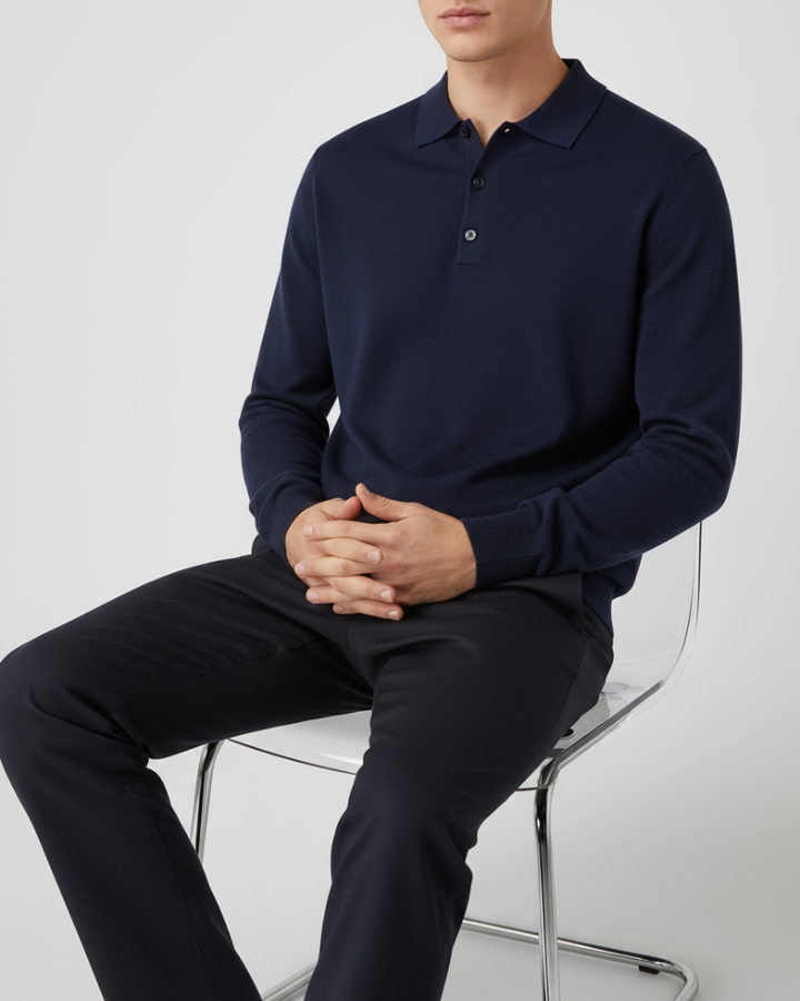 100% Wool Long Sleeve Polo Shirt