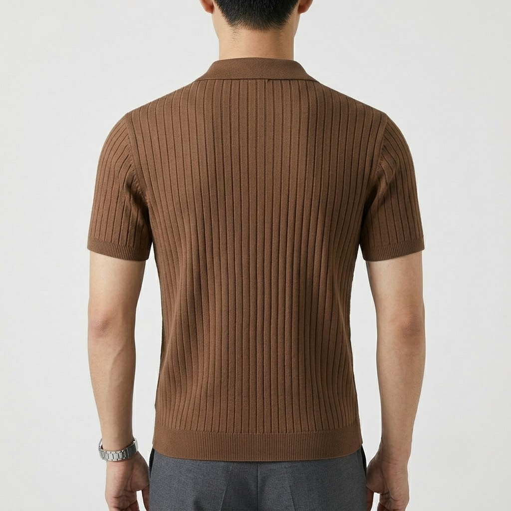 Classic Ribbed Knit Polo Shirt