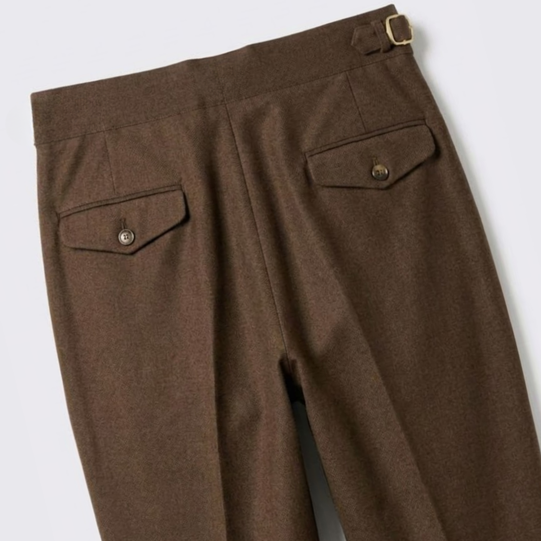 High-Rise Pleated Trousers with Cross-Belt Detail