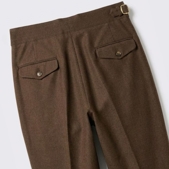 High-Rise Pleated Trousers with Cross-Belt Detail