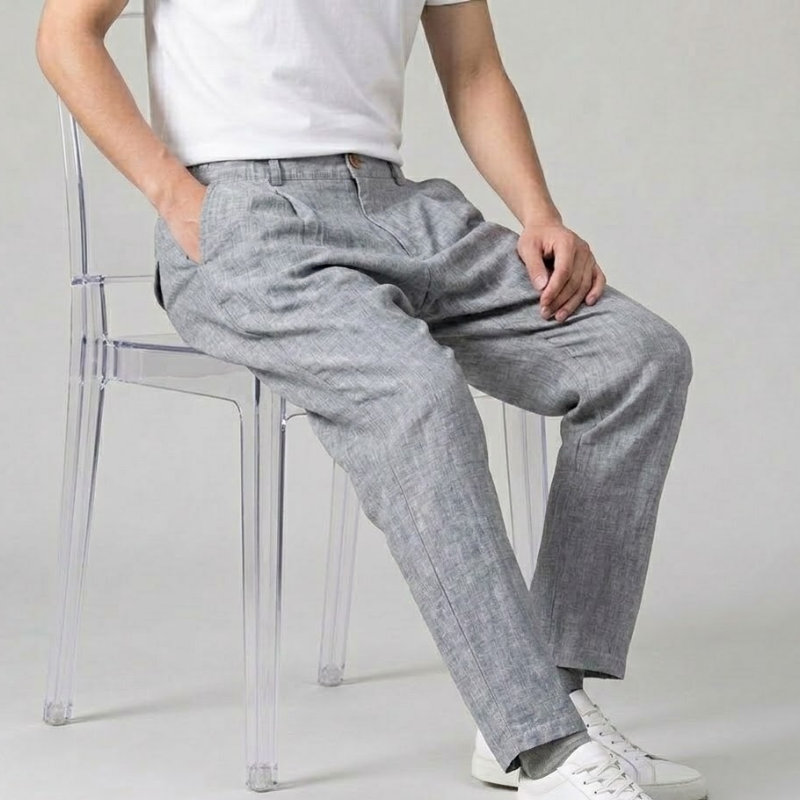 Relaxed Tapered Linen Trousers with Drawstring Waist