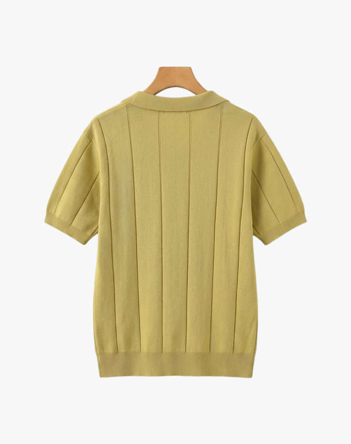 Stretch Knit Polo Shirt with Open Collar
