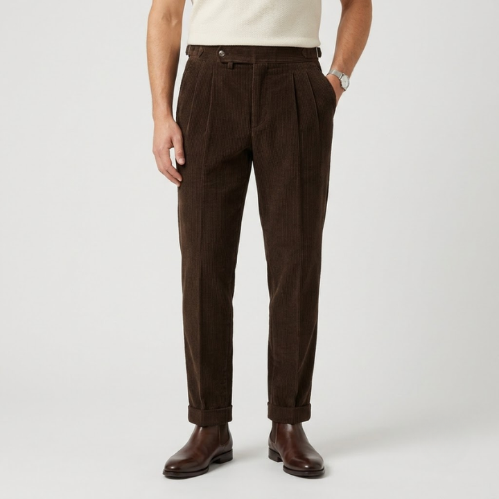 High-Rise Pleated Corduroy Trousers