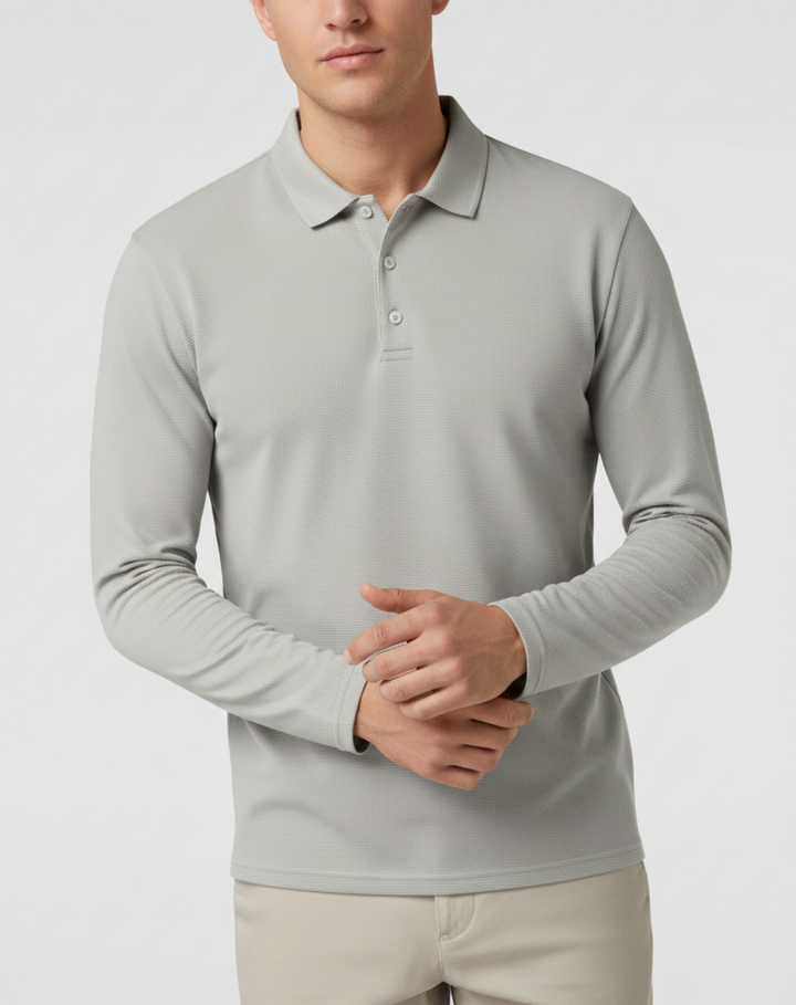 Stretch Knit Polo Shirt with Button Placket
