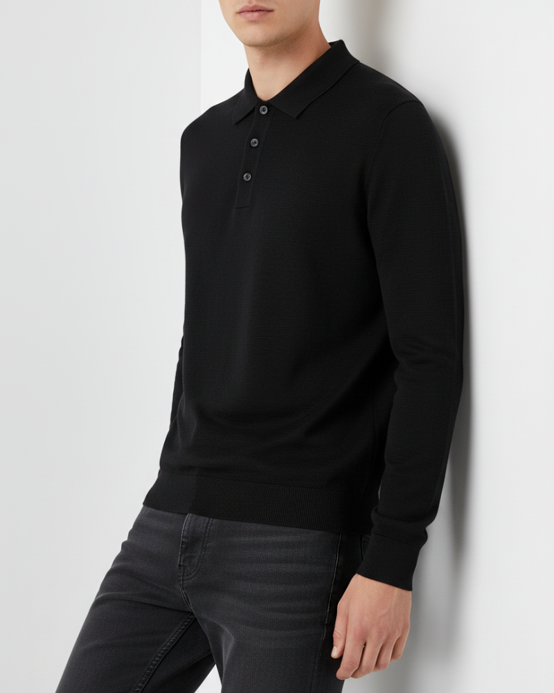 100% Wool Long Sleeve Polo Shirt