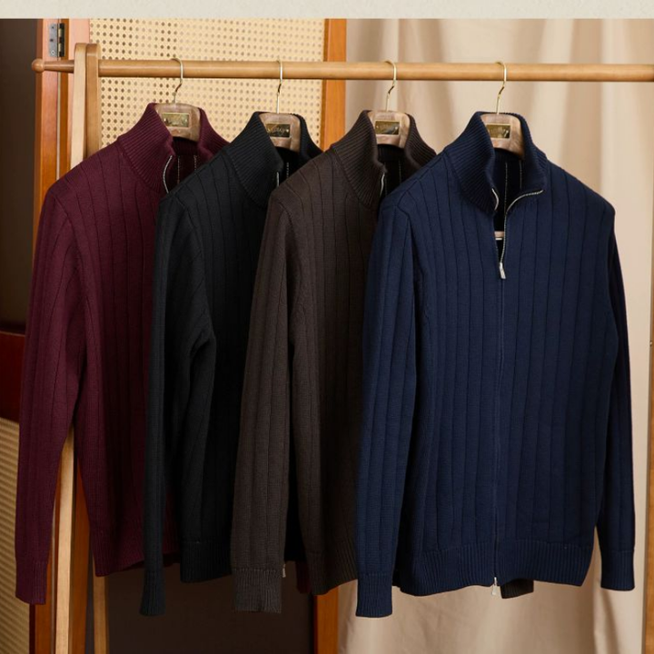 Simone Ribbed Zip-Up Cardigan