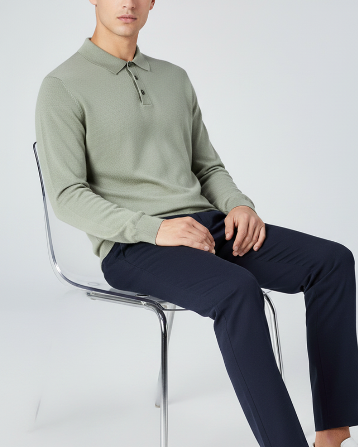 100% Wool Long Sleeve Polo Shirt