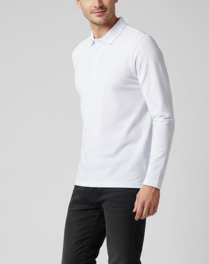 Stretch Knit Polo Shirt with Button Placket