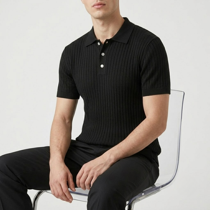 Classic Ribbed Knit Polo Shirt