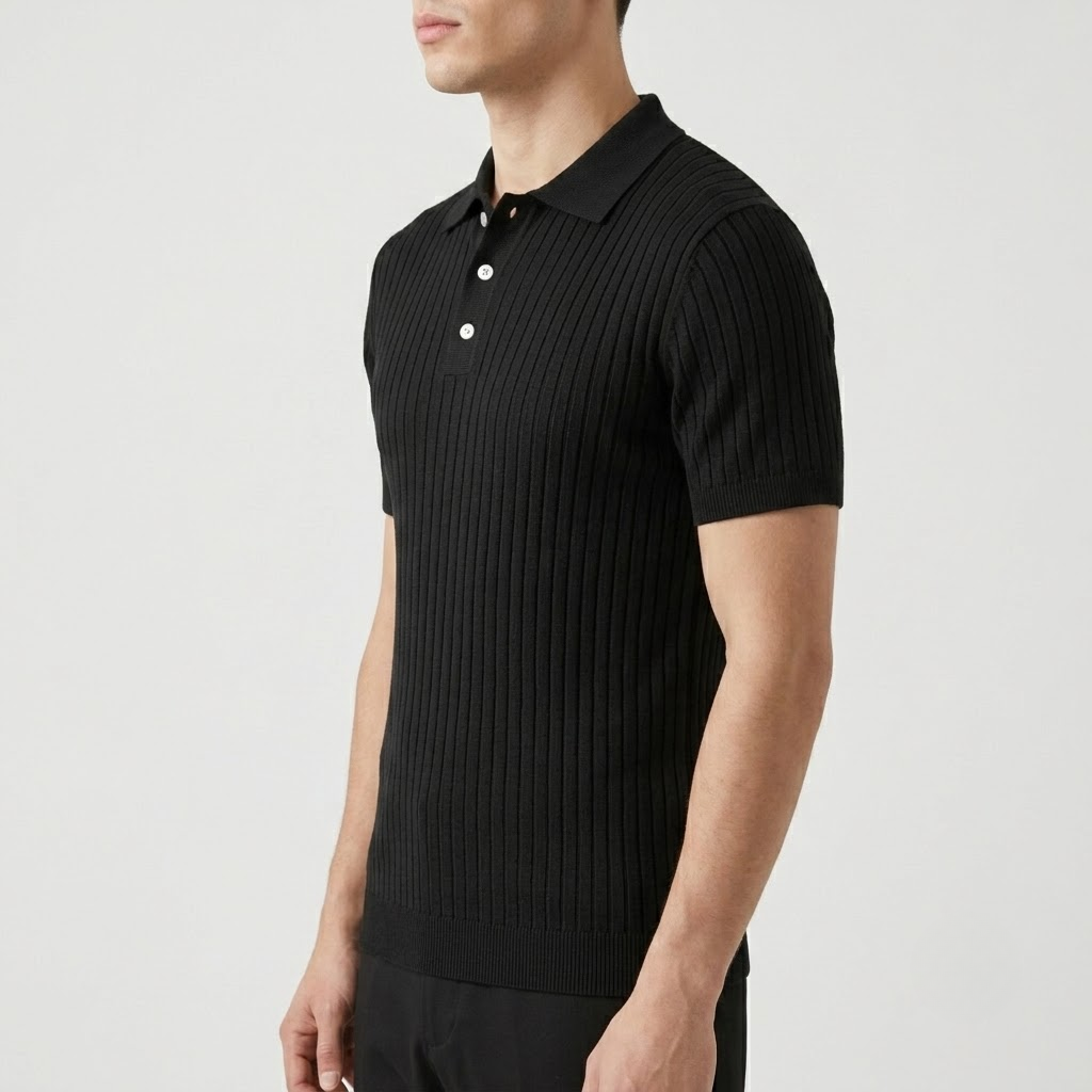 Classic Ribbed Knit Polo Shirt