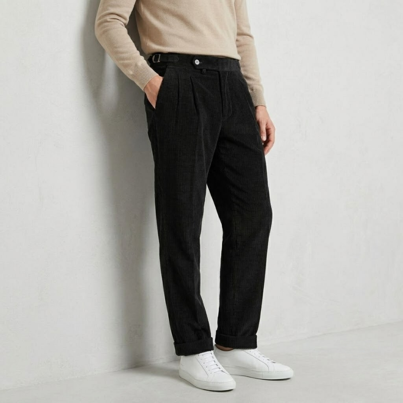 High-Rise Pleated Corduroy Trousers