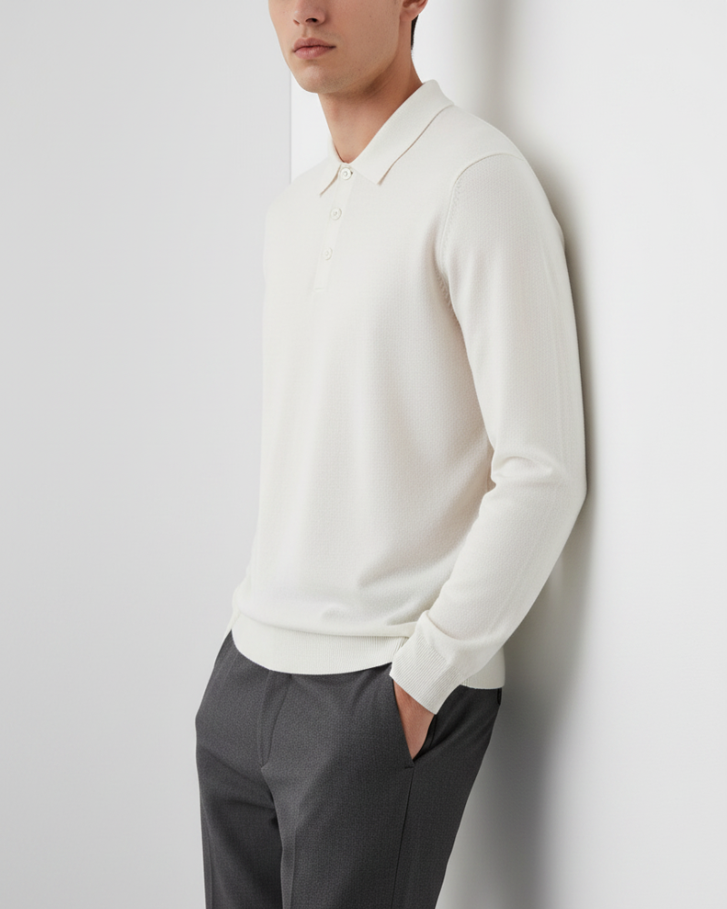 100% Wool Long Sleeve Polo Shirt