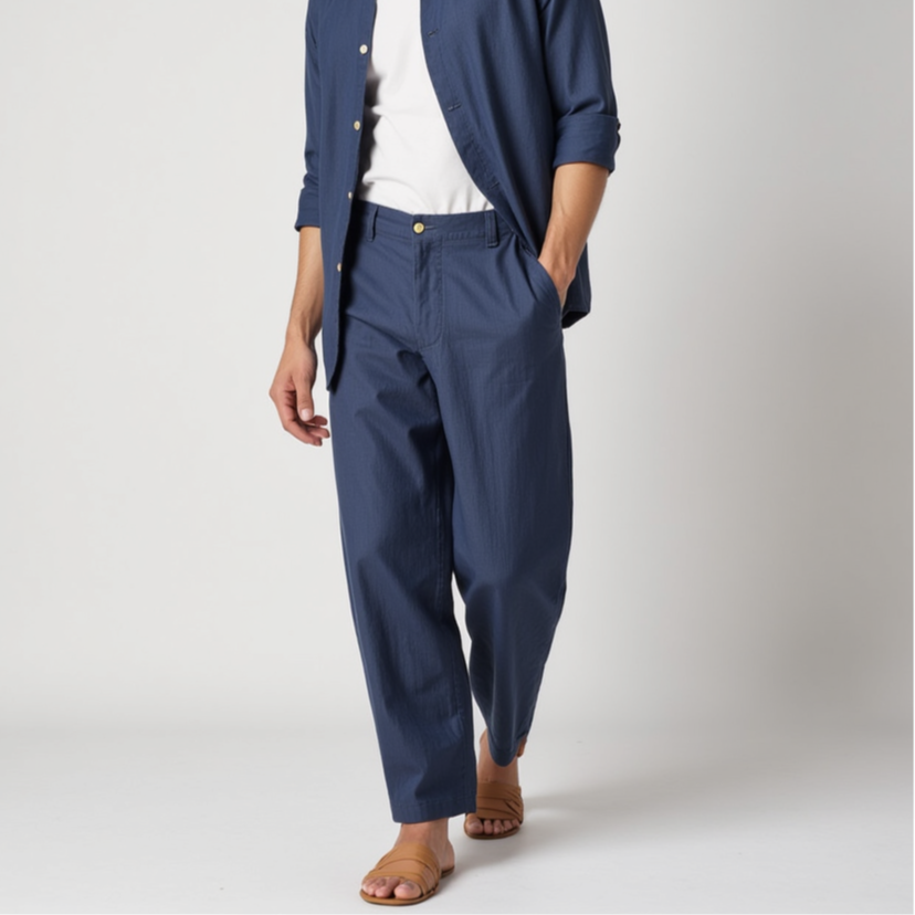 Relaxed Tapered Linen Trousers with Drawstring Waist