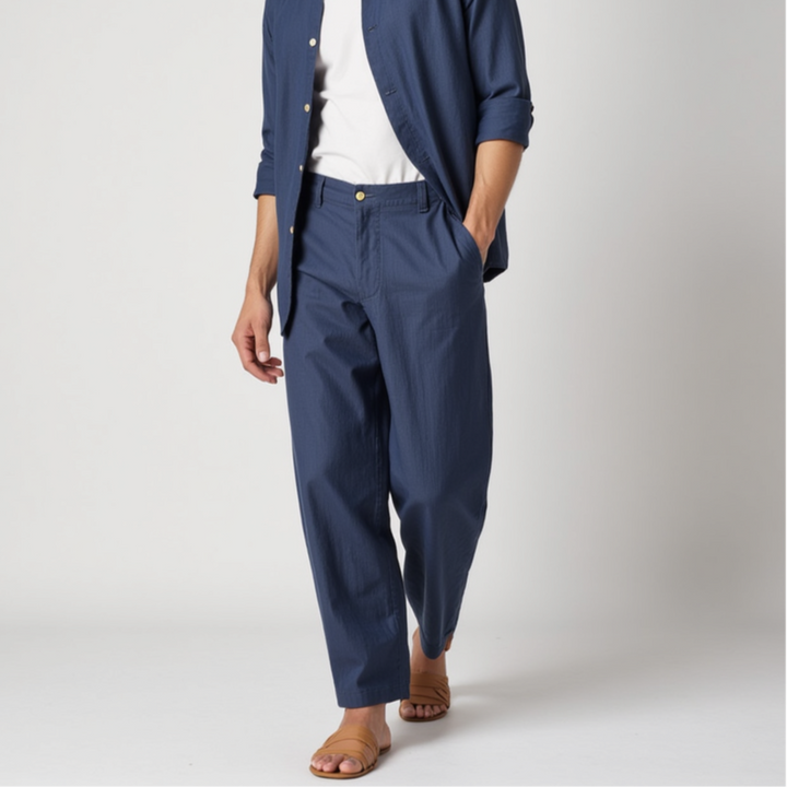 Relaxed Tapered Linen Trousers with Drawstring Waist