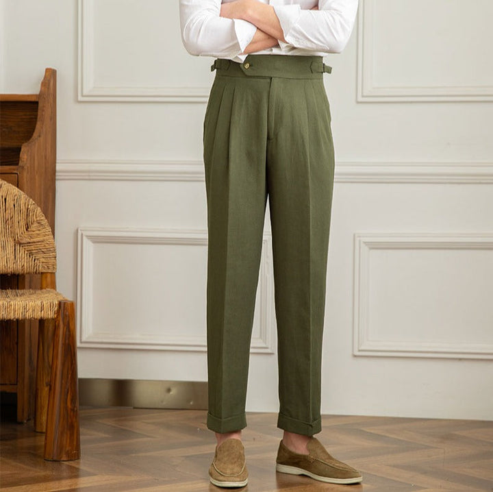 Linen-Cotton Blend Trousers with Adjustable Waist