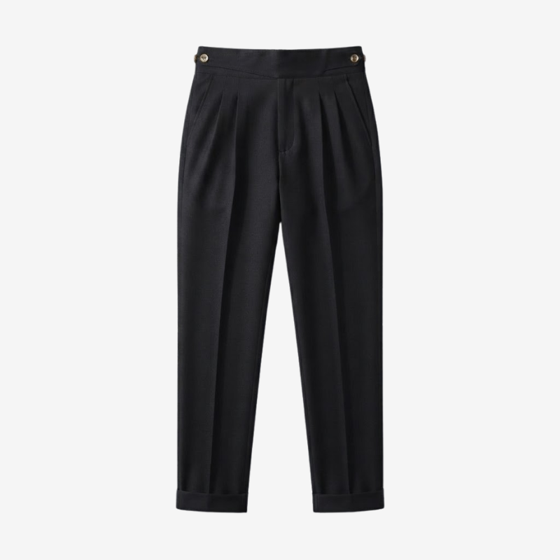 High-Waisted Double-Pleat Wool Blend Trousers